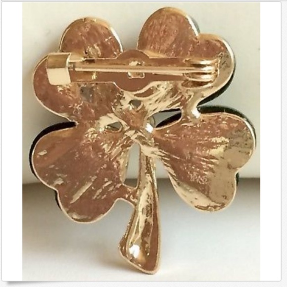Green Shamrock Pin Brooch Crystal St. Patricks Day Irish Celtic Gold Plated - Picture 5 of 8